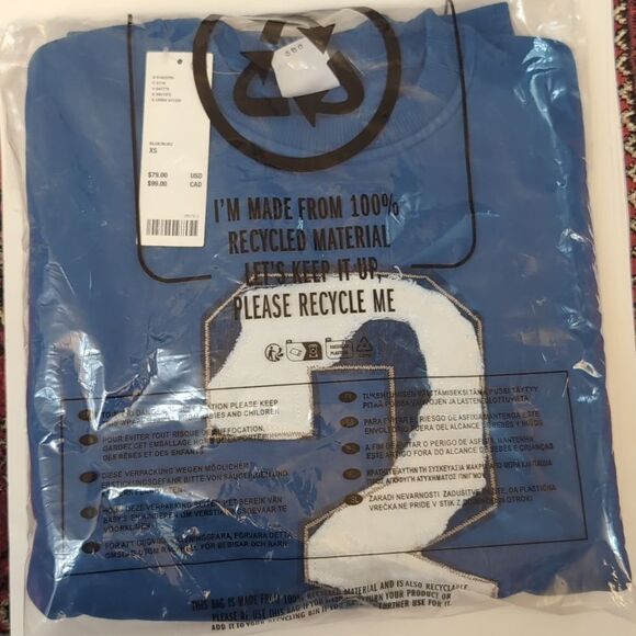 NWT blue Distressed baggy Sporty Crew Neck Sweatshirt size xs - Picture 5 of 5